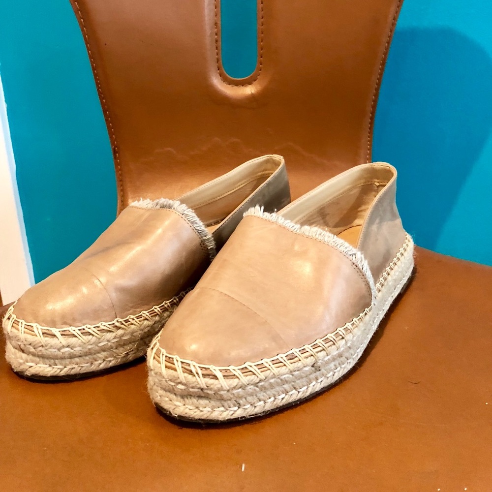 Schutz Beige Leather Espadrilles NEW